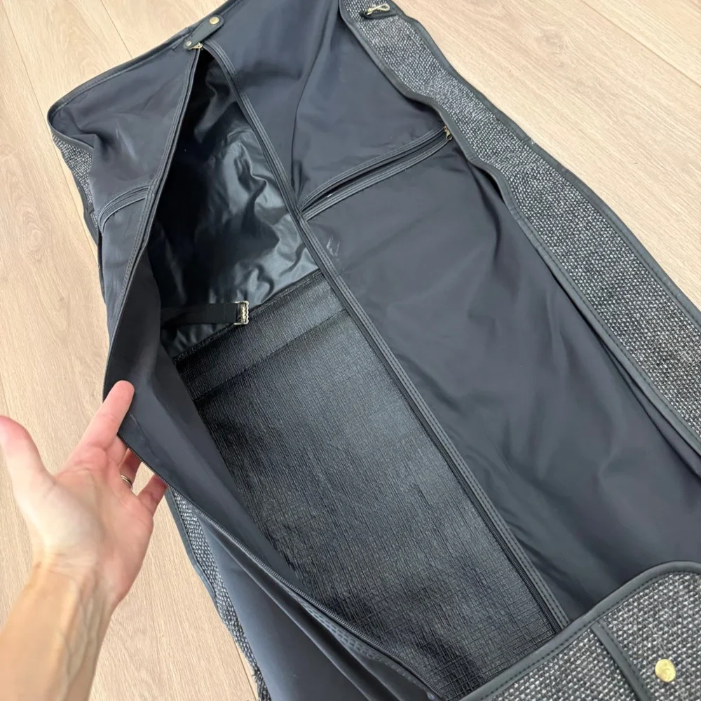 Kluge‎ Grey Tweed Folding Garment Bag Travel Suit Carrier with Brass Hardware